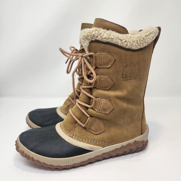 Sorel Out N About Plus Tall Waterproof Boots Camel Brown Leather Women Size 6 - Picture 5 of 10